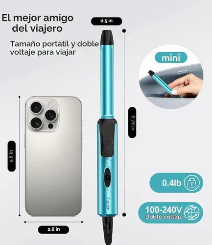 Vista 2 de FARERY Mini rizador de tamaño de viaje, 1/2 pulgada, 100-240 V de doble