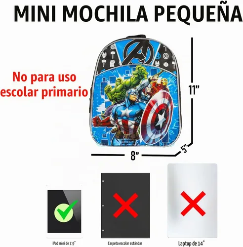 Vista 7 de Marvel Mini mochila Avengers para niños, Azul/Negro, Mini mochila de los Vengadores