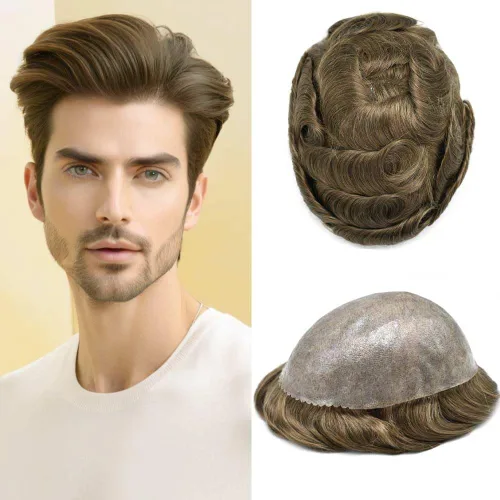 Vista 32 de Mens Toupee Hair System para hombres Piezas de pelo Sistema de reemplazo Poly Skin Toupee para hombres Protesis Capilar Para Hombre 6X8#1 Jet Black