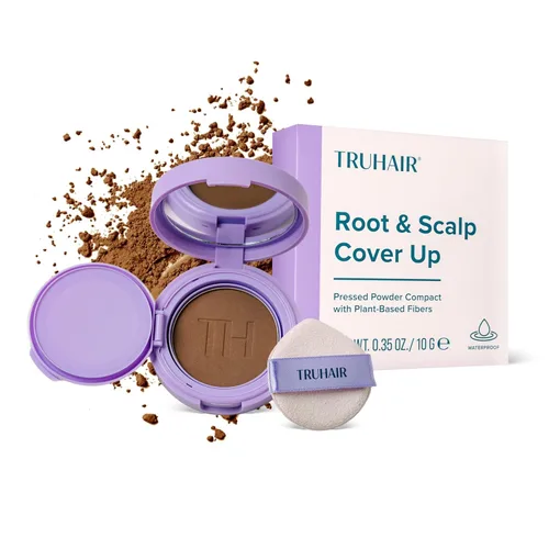 Vista 16 de TRUHAIR Polvo prensado para cubrir raíces y cuero cabelludo, compacto, impermeable, cobertura ligera del cabello y encubrimiento de puntos calvos
