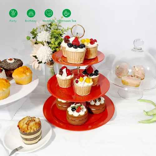 Vista 2 de TP Soportes para cupcakes de 3 niveles de melamina, torre de exhibición de dulces de frutas para bodas, cumpleaños, fiestas de té y baby shower