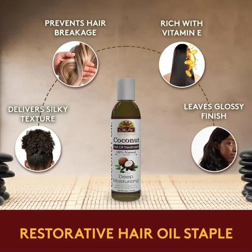 Vista 5 de OKAY Tratamiento de aceite caliente de coco Para todo tipo de cabello y texturas Profundamente penetrante 100% natural Libre de parabenos
