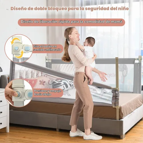 Vista 2 de BABY JOY Riel de cama para niños pequeños, 77 pulgadas, extra largo, altura ajustable y plegable, protector de riel de cama de bebé con malla Gris