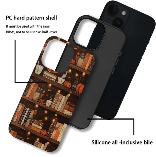 Vista 3 de Compatible con iPhone 13, Funda para teléfono duradera y a prueba de golpes con diseño de estantería de otoño - Calabaza de otoño Otoño Otoño