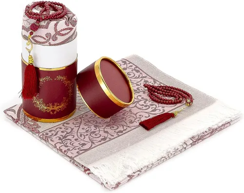 Vista 10 de ihvan online Alfombra de oración musulmana y cuentas de oración con caja de regalo cilíndrica de diseño elegante, Janamaz, suave sajadah, juego