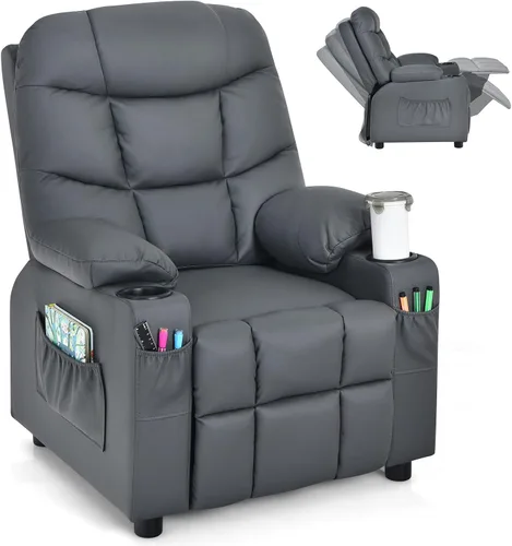 Vista 12 de Costzon Silla Reclinable para Niños con Portavasos, Silla de Descanso Ajustable con Reposapiés y Bolsillos Laterales para Habitación de Niños
