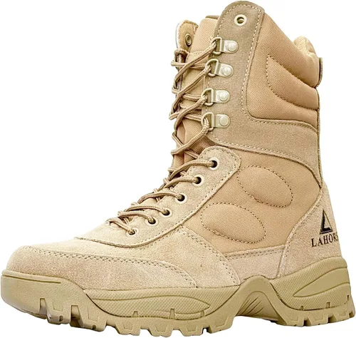Vista 9 de Botas militares tácticas para hombre, zapatos negros para hombre, desierto, combate, ejército, senderismo, al aire libre, cremallera lateral