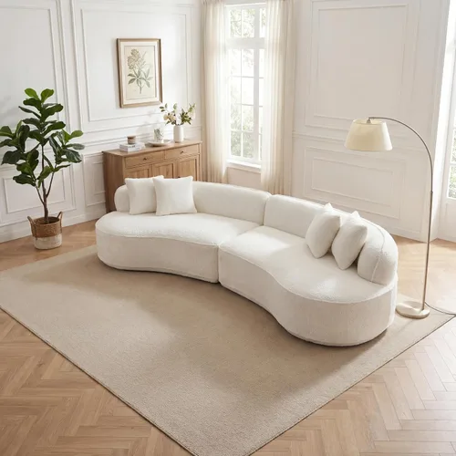 Vista 9 de Sofá modular curvado de 110 pulgadas para sala de estar, moderno sofá modular de felpa de felpa de gran tamaño con asiento profundo comprimido sin