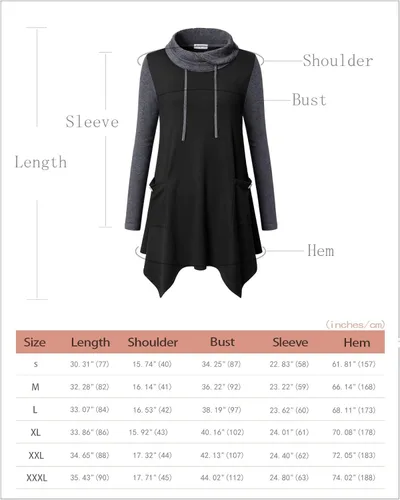 Vista 7 de Bulotus - Túnica de manga larga para mujer, cuello asimétrico, dobladillo con bolsillos