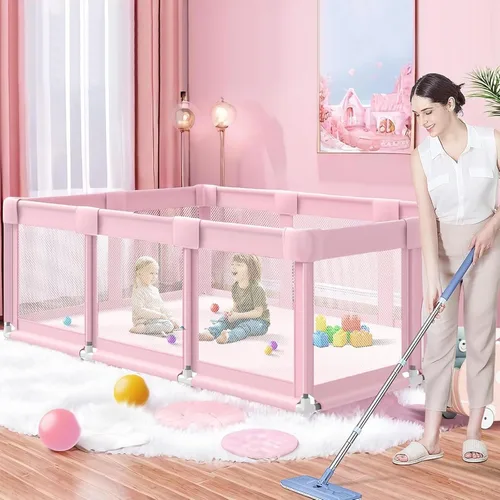 Vista 17 de Corralito de juegos para bebés y niños pequeños de 50 x 50 pulgadas, patios de juegos para interiores y exteriores, corral de juego de seguridad
