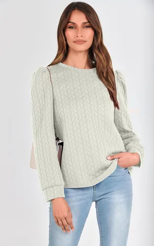 Vista 7 de PRETTYGARDEN Puff Sleeve Sweatshirt Fall Casual Texture Western Pullovers Tops
