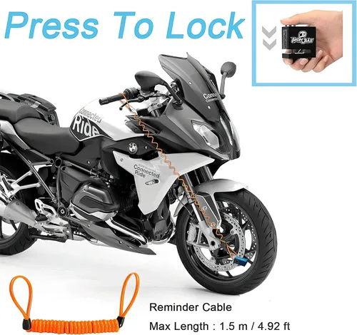 Vista 3 de Bloqueo de disco para motocicleta, antirrobo, aleación impermeable con cable de recordatorio y 2 llaves, sin alarma para motocicleta, E-scooter