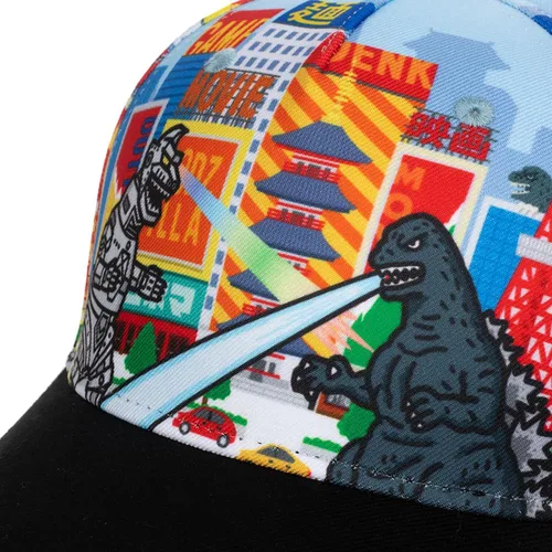 Vista 5 de Bioworld Godzilla Cityscape Monsters Cartoon All Over Print Snapback Sombrero para hombre, Verde tropical
