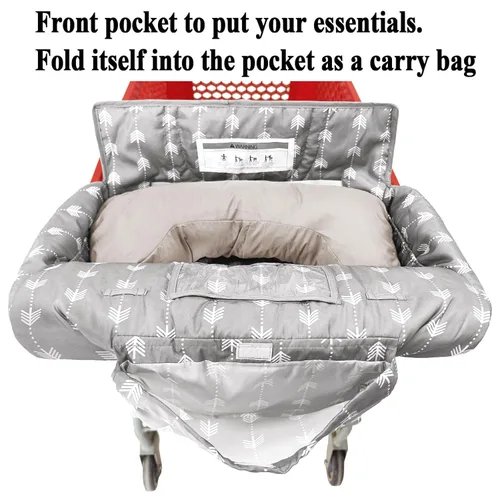 Vista 6 de Funda impermeable 2 en 1 para asiento de carrito de comestibles y funda para silla alta (flecha gris)