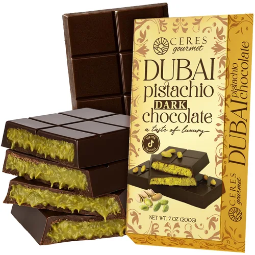 Vista 9 de Ceres Gourmet Barra de chocolate oscuro Dubai Pistachio Knafeh 7 oz
