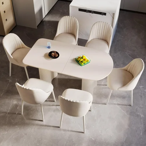 Vista 39 de Mesa de comedor negra de 55 pulgadas, una mesa rectangular de extremo redondeado con patas de diseño ondulado para cocina, comedor, oficina en casa