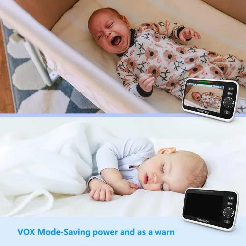 Vista 6 de HelloBaby - Monitor de bebé de 5 pulgadas con batería de 26 horas, 2 cámaras con zoom, inclinación y panorámica, monitor de video y audio con rango