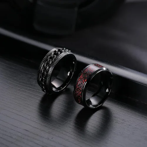 Vista 6 de Besteel Juego de 16 anillos giratorios de acero inoxidable para hombres y mujeres, anillos para aliviar el estrés y la ansiedad, color negro
