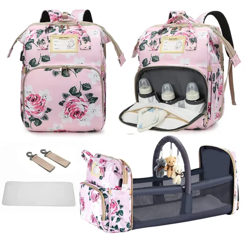 Vista 8 de GurZinn Mochila de Pañales con Estación de Cambio Portátil 3 en 1 Mochila Multifunción de Viaje, Mochila para Mamá, Carriola Negra