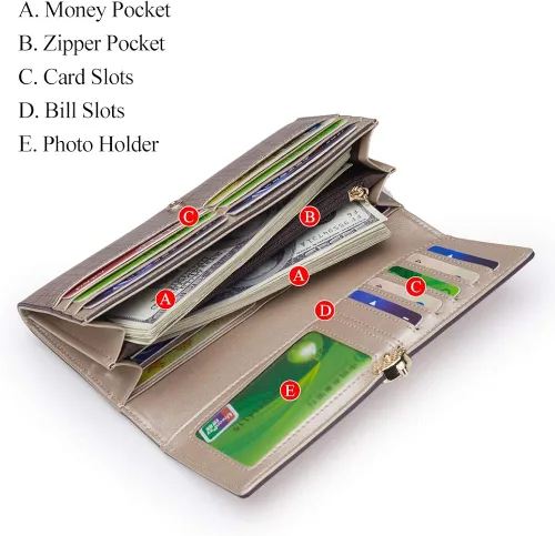 Vista 3 de Carteras de mano de cuero para mujer con triple pliegue carteras grandes