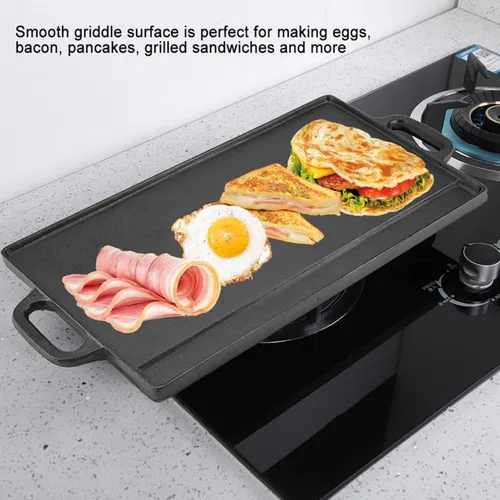 Vista 3 de Sartén antiadherente, estufa de interior, parrilla para el hogar, cocina de gas fundido Teppanyaki con asas, parrilla rectangular gruesa de doble