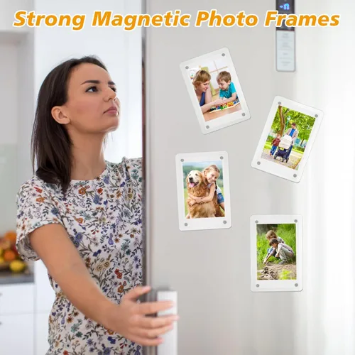 Vista 2 de Mini marco polaroid acrílico para fotos, paquete de 5 marcos magnéticos para refrigerador para pantalla de fotos Instax, transparente de doble cara