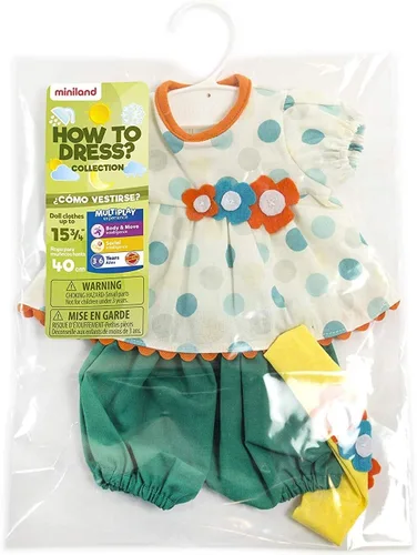 Vista 4 de Miniland Ropa de muñeca para muñecas de 15 a 16 pulgadas, mameluco de lunares, parte superior, visera solar, ropa de muñeca de verano, juego