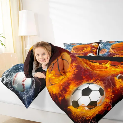 Vista 190 de Juego de ropa de cama de baloncesto para niños y adolescentes, juego de edredón deportivo para niños, tamaño matrimonial, suave, ligero, decoración