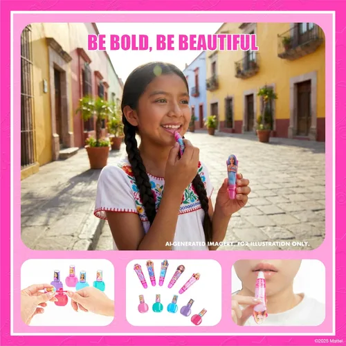 Vista 6 de Barbie - Juego de maquillaje con brillo de labios y esmalte de uñas, 11 piezas, a partir de 3 años