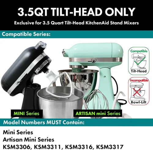 Vista 3 de Accesorio de batidor resistente para KitchenAid Artisan Mini de 3.5 cuartos de galón con cabezal basculante - Látigo de alambre de acero inoxidable