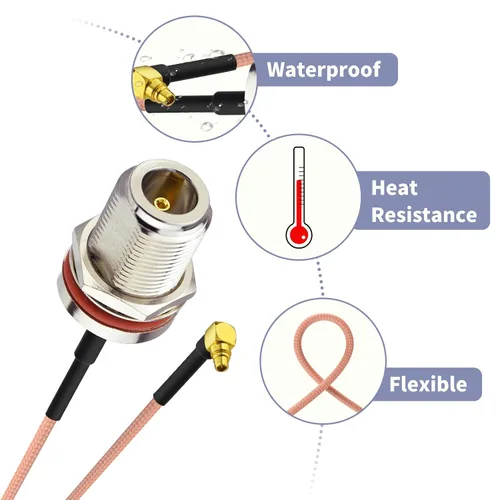 Vista 3 de Superbat MMCX macho de ángulo recto a N conector hembra, cable coaxial RG316 de 6 pulgadas 2 piezas para aplicaciones de RF, radios SDR