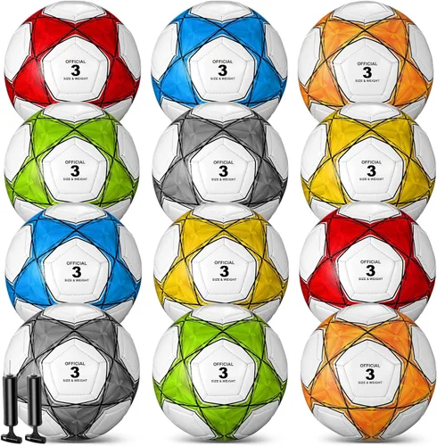 Vista 8 de Deekin 12 pelotas de fútbol a granel con bomba desinflada, tamaños 3, 4, 5, tamaño oficial, pelota de fútbol deportiva para niños, jóvenes