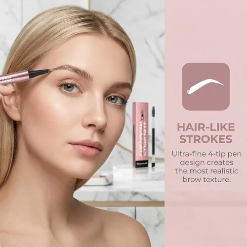 Vista 2 de Bolígrafo de cejas de 4 puntas con cepillo, larga duración de 24 horas, efecto microblading impermeable, 6 colores disponibles, trazos similares al