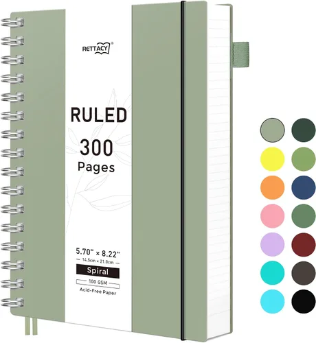 Vista 29 de RETTACY - Cuaderno en espiral grande A4, 300 páginas rayadas, 8.2 x 11.2 pulgadas, para escuela, trabajo, escritura, papel grueso de 3.53 oz/m²