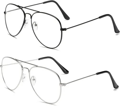 Vista 8 de Lentes de aviador transparentes con montura metálica clásica de primera calidad Paquete de 3