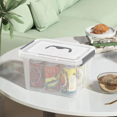 Vista 4 de Caja de almacenamiento transparente pequeña de 3.5 cuartos de galón con asa, pequeños contenedores de plástico con tapas, 6 paquetes
