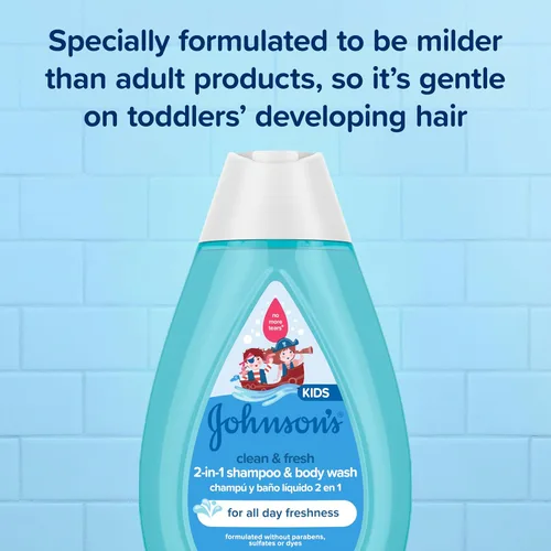 Vista 3 de Johnson's Clean & Fresh Champú y Jabón Corporal para Niños 2-en-1 Lavado Diario del Cabello y Cuerpo para Niños y Pequeños Limpia Suavemente