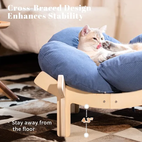 Vista 2 de CHEERHOME PETS Cama Elevada para Gatos de Madera con Cojín Sofá Mullido para Mascotas Sofá para Gatos de Interior Silla de Salón Elevada