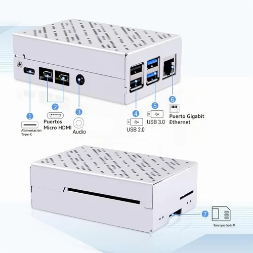 Vista 2 de GeeekPi Funda para Raspberry Pi 4, carcasa de aluminio con ventilador de refrigeración y disipadores de calor para Raspberry Pi 4 Modelo B