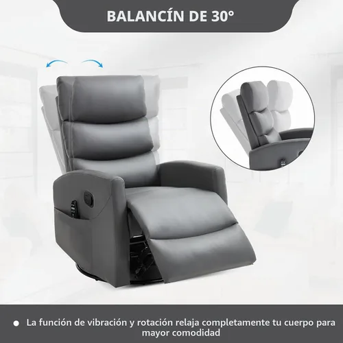 Vista 7 de Silla reclinable manual con masaje vibratorio, reclinable giratorio con control remoto, mecedora con calor lumbar, sillas reclinables con bolsillos