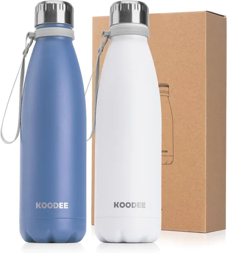 Vista 16 de koodee Botella de agua aislada (paquete de 2) botella de agua de doble pared de acero inoxidable 18/8, botella térmica de viaje con forma de cola