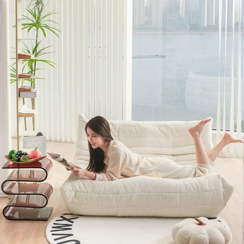 Vista 6 de N&V Fireside Sofá de Dos Plazas, Sofá de Piso Tamaño Twin de Mediados de Siglo sin Brazos, Silla Lounge de Piso de Pana Premium Suave, Silla