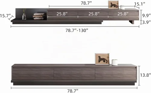 Vista 2 de Mid-Century - Mueble de TV extensible moderno con 3 cajones, centro de entretenimiento ajustable de 78.7 a 130 pulgadas, soporte de TV para sala