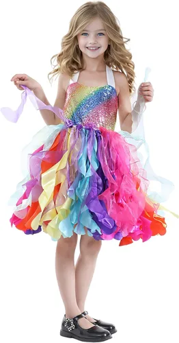 Vista 2 de Vestido tutú para niñas, vestido de tul con lentejuelas, vestido de princesa para niñas pequeñas, disfraz de fiesta de cumpleaños brillante