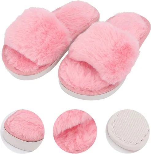 Vista 4 de Holibanna - Zapatillas de felpa para niños con punta abierta, para Navidad, invierno, cálido, Navidad, pareja, zapatillas, 1 par