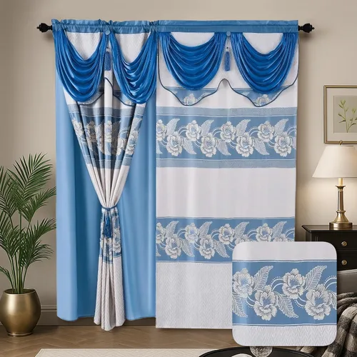 Vista 8 de YHSF Cortinas Jacquard de 2 paneles con cenefa y alzapaños, negro, 54x84