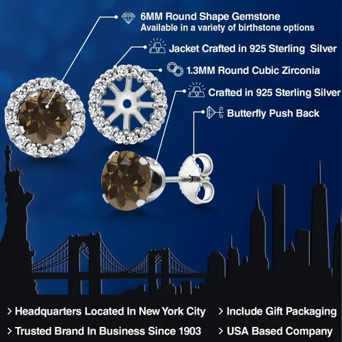 Vista 229 de Gem Stone King Aretes redondos de plata de ley 925 de 0.236 in con piedra natal extraíble para mujer