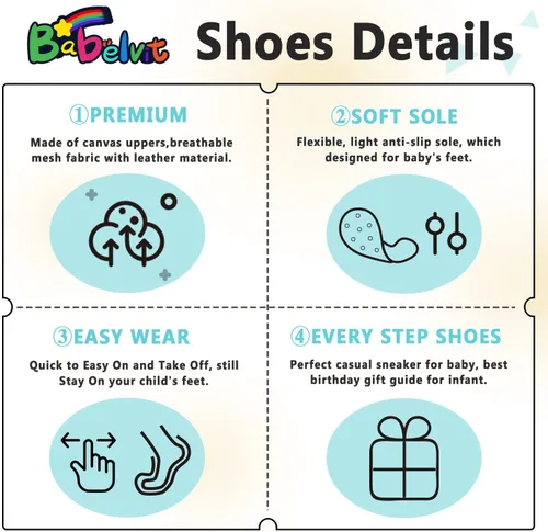 Vista 5 de Babelvit Zapatillas de lona con suela suave para bebé y niña, con cordones y cordones para bebé, botas unisex jasta el tobillo recién nacidos