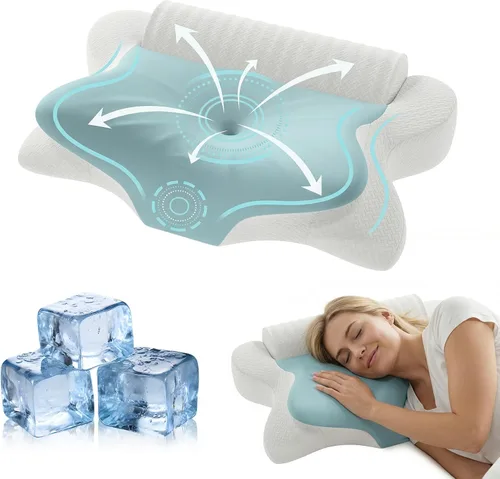 Vista 12 de Almohada cervical cervical para aliviar el dolor y dormir, almohada ergonómica de postura para el cuello, espuma viscoelástica refrescante, almohada