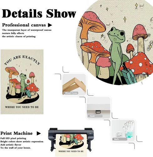 Vista 7 de FBKDVC Funny Frog You Are Exactly Where You Need To Be - Póster inspirador de acuarela, lienzo de pared, regalo motivacional para mujeres, niñas